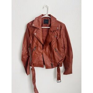 Elodie Classic Faux Leather Moto Jacket in Cognac Brown
